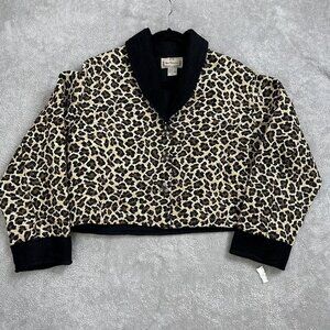 NWT New Direction Women's Crop Boxy Jacket Button Corduroy Collar Size L Leopard